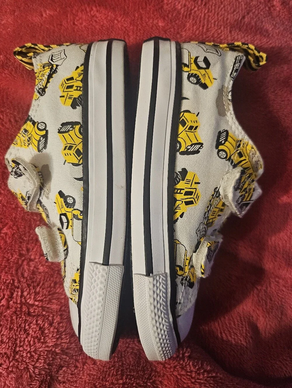 Converse Kids White Canvas Sneakers with Yellow Construction Truck Print 8